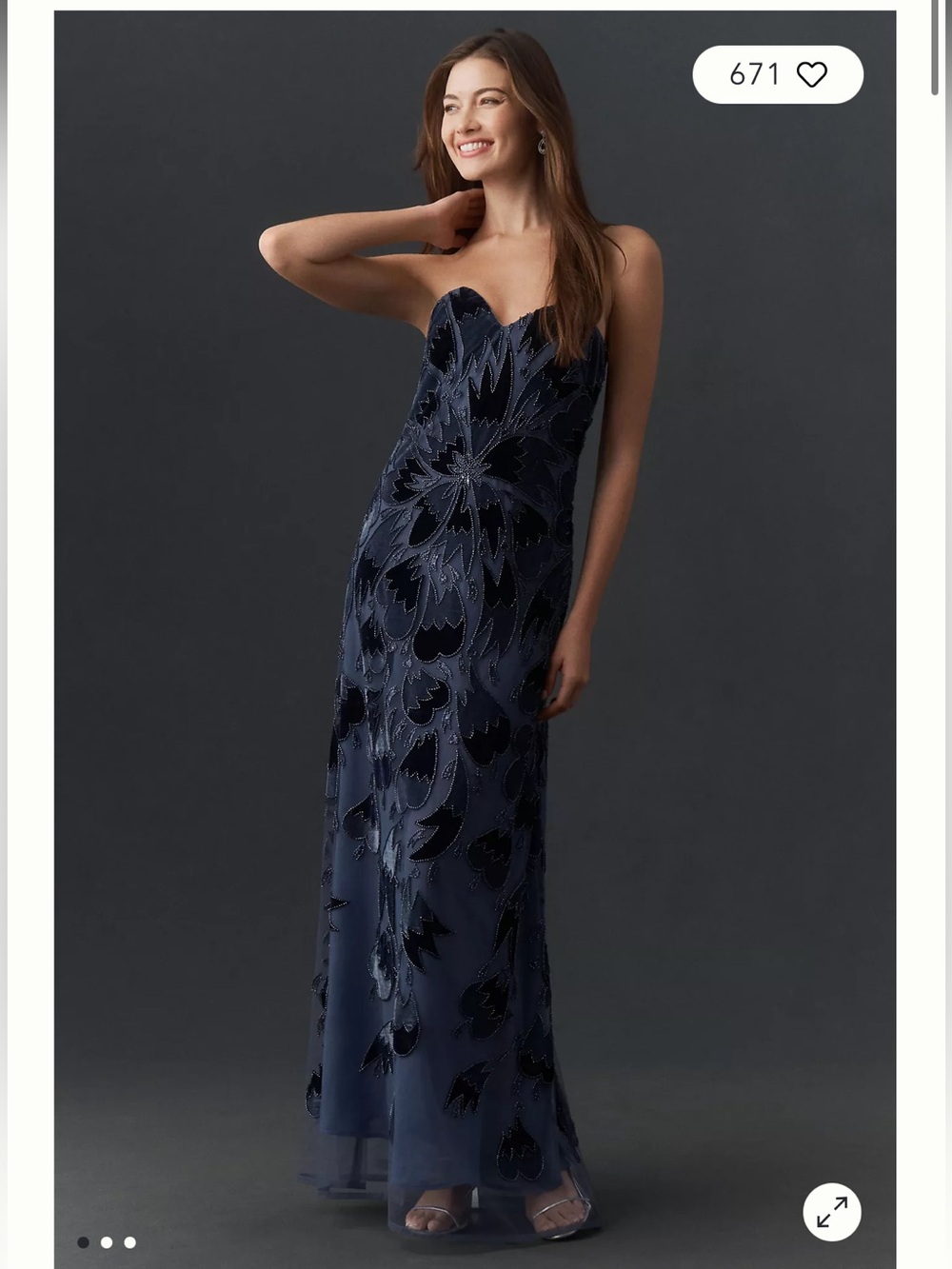 helsi sasha blue velvet beaded strapless sweetheart maxi gown dress small NEW